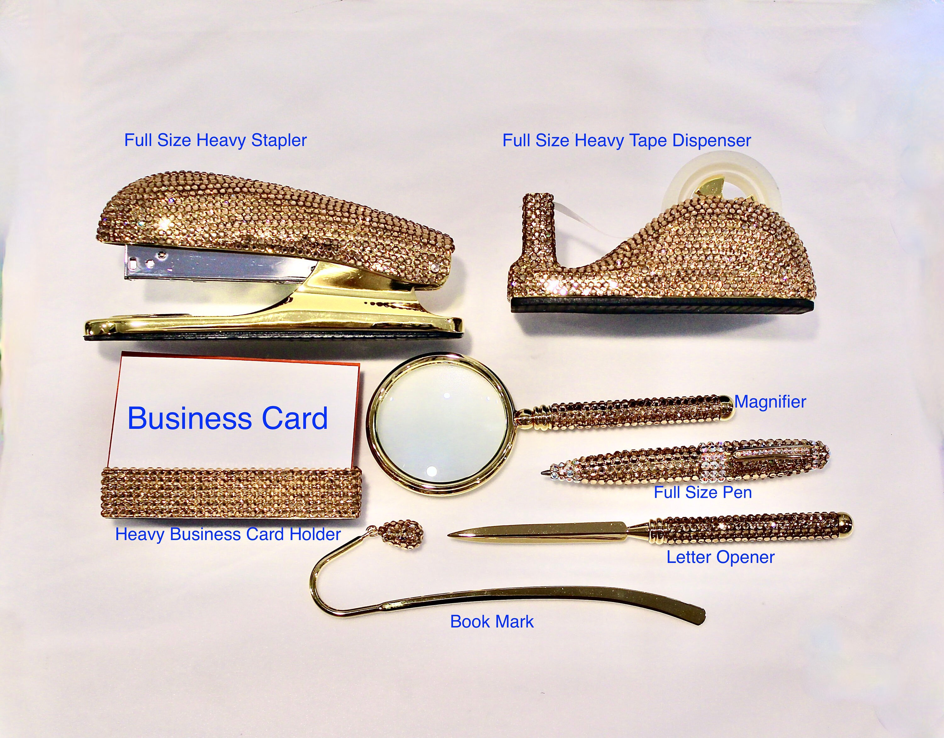 Swarovski Crystal Office Set: Stapler, Tape Dispenser, Card Holder