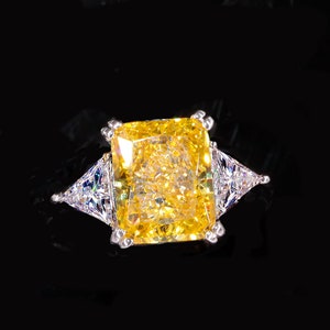 Radiant Lab Yellow Sapphire Engagement Ring: Moissanite Diamonds, 14KT White Gold
