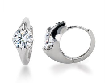 2 CT t.w. Hoop Silver Earrings: Certified Moissanite Earring Small Hoops