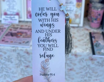 Psalm 91 Bible Bookmark – 2x6 in Christian Floral Design with Cross Charm