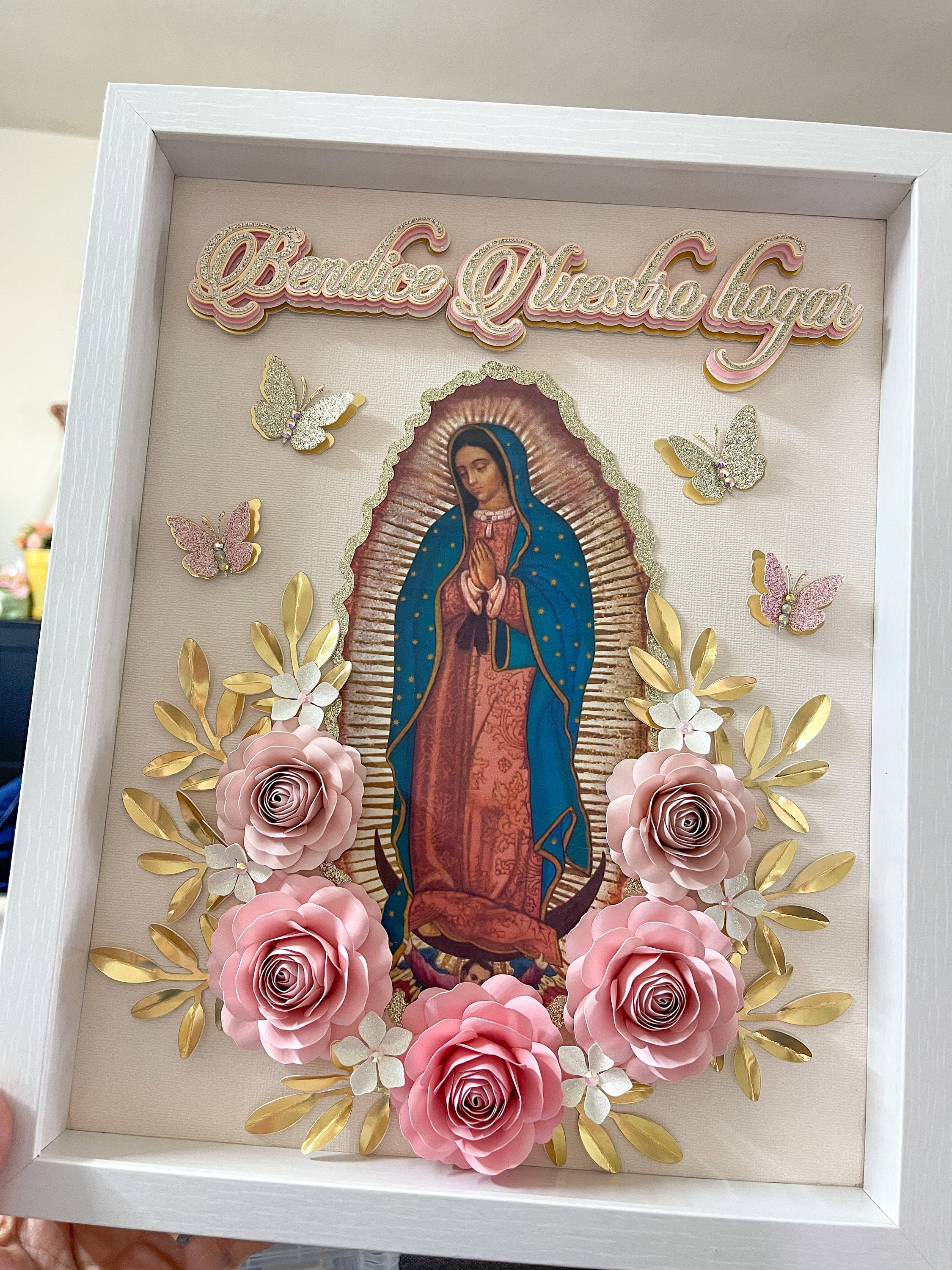 Virgin Mary Shadow Box Floral Shadow Box Virgencita Shadow Box