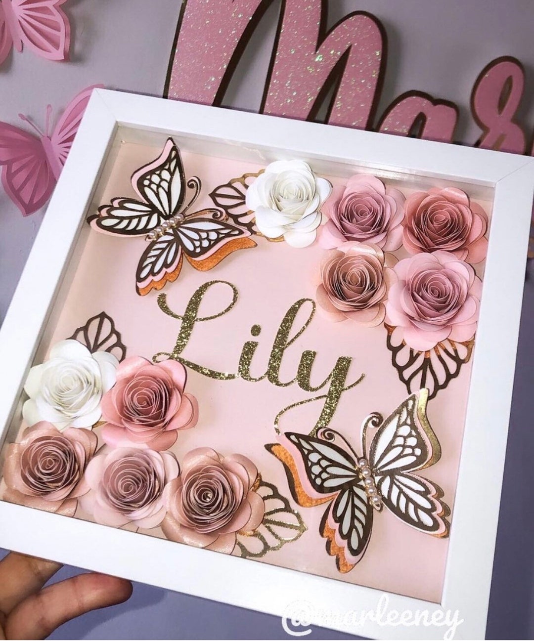 Personalized Flower Box Shadow Box With Butterflies and Handcrafted ...