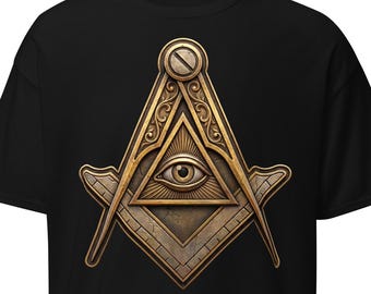 Camiseta Maçônica, com estampa detalhada do Esquadro e Compasso Maçônico, Camiseta Fraternal do Olho Que Tudo Vê