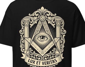 Camiseta Maçônica, Design Detalhado Lux et Veritas, Camiseta Fraternal Maçônica do Olho Que Tudo Vê