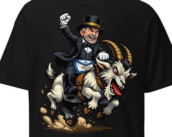 Camiseta Maçônica Montando a Cabra | Camiseta Estampada Divertida para Maçons | Camiseta com Humor da Loja Maçônica Mestre