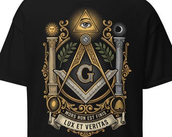 Camiseta Maçônica, Design Esotérico Mors Non Est Finis, Camiseta Fraternal Lux et Veritas