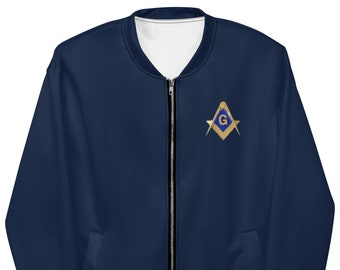 Masonic Bomber Jacket, Freemason Bomber Jacket, Gold Square & Compass, SM-3XL