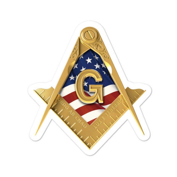 Masasonic EE.UU. American Flag Square & Compass Sticker, emblema de calcomanía de pegatinas masónicas