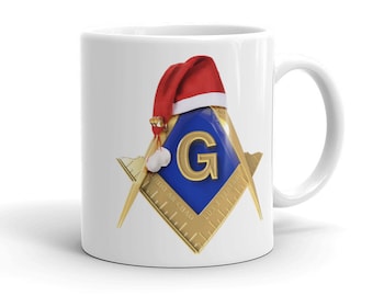 Masonic Mug, Christmas Santa's Hat Square & Compass Freemason Mug