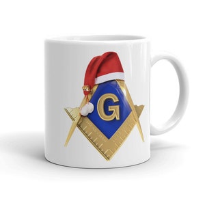 Masonic Mug, Christmas Santa&#39;s Hat Square & Compass Freemason Mug