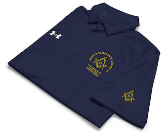 Camisa polo maçônica Under Armour® personalizada, com nome da Loja e título de oficial, camisa de alto desempenho.