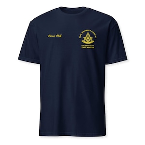 Spersonalizowana koszula z masońskim mistrzem przeszłości, spersonalizowany T-shirt z kwadratem i kompasem, koszula wolnomularska, nadruk z przodu, rozmiar S-3XL