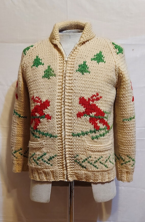 Vintage 1950s Cowichan Sweater - Skiers