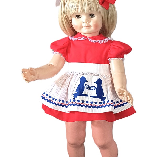 Saucy Walker Playpal doll Handmade Repro blue birds apron /red Dress  NO DOLL