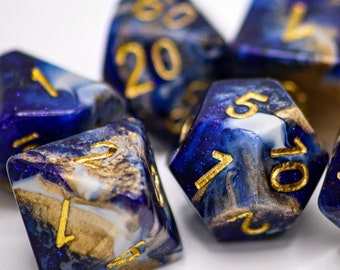 Lapis Dice Set (Round Edge Handmade Resin Dice)