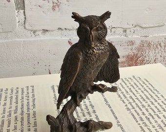 80's Avon American Wildlife Series great horned owl | bronze figurine | miniature owl figurine