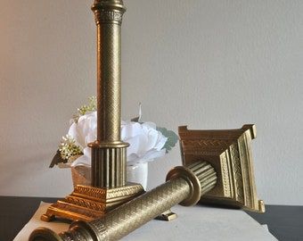 Decorative brass column candleholder set of 2 / brass taper candlestick holder / made in India