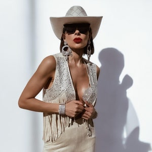 Rhinestone Fringe Suede Vest: Western Cowgirl Bridal Outfit
