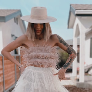 Western Feather Fringe Suede Like Crop Top Bandeau Bridal Top Barn Wedding Bachelorette Party Outfit Festival Top Cowgirl Outfit  Fur