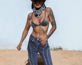 Rhinestone Denim Flare Pants: Western Cowgirl Bell Bottom Jeans
