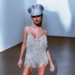 Festival Sequin Fringe Rainbow Bodysuit Romper Diamond Bachelorette Cowgirl Dress Fringe Dress Rave Outfit Engagement Disco Costume Etsy
