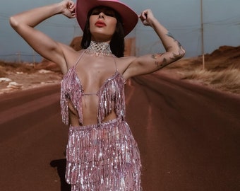 Sequin Fringe Cowgirl Outfit: Western Disco Costume Set