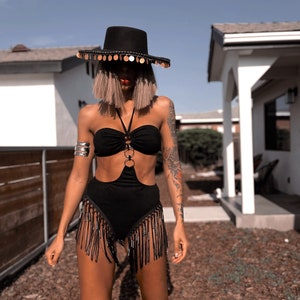 Suede Like Western Fringe Cowgirl Bodysuit Bikini Rave Set Outfit  Hippie Bridal Bikini Metallic Bohemian Disco Costume