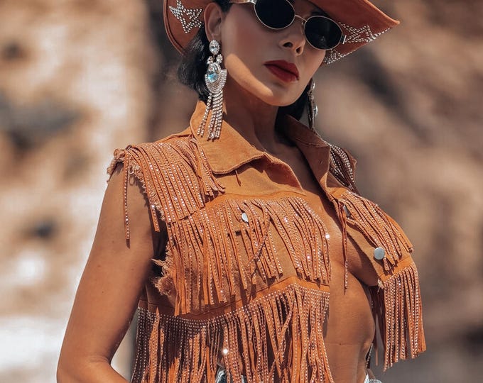 Rhinestone Fringe Denim Vest: Western Cowgirl Bridal Jacket