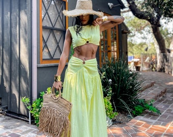Hippie Bohemian Two Piece Set Goddess Open Back Skirt Bali Clothing Festival Rave Clothing Cowgirl outfit