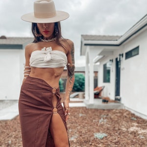 Long skirts with high slits on sale