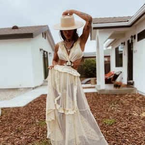 Boho Bridal Cutout Bohemian Wedding Dress Beach Engagement Tassel Dress Western Outfit Festival Elopement Dress Romantic Fringe Dress Kimono