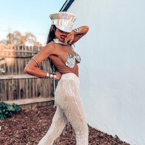 Festival Sequin Rave Flare Fringe Pants Western Outfit