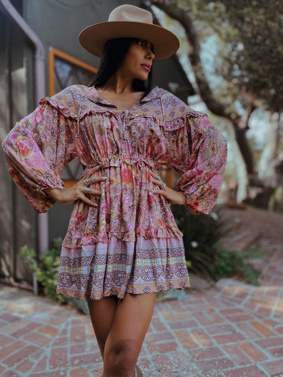 boho western mini dress Boho Knit Bridal Dress, Festival Mini Dress, Lace Romantic Boho Dress, Gypsy Tale