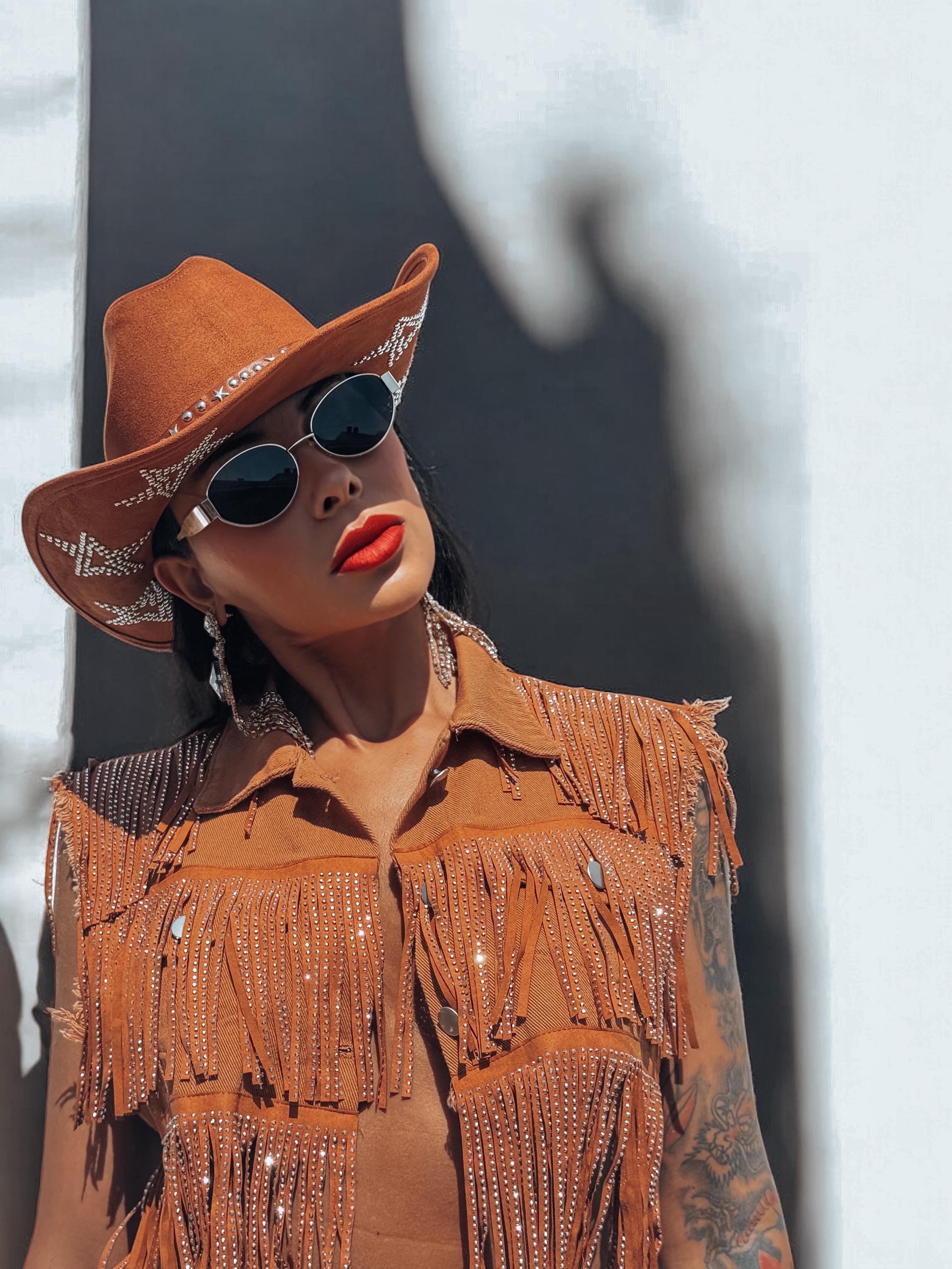 Star Studded Brown Cowboy Hat: Western Glam Festival Cowgirl Hat