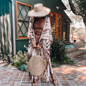Handmade Boho Kimono Bohemian Tie Dye Kimono Hippie Maxi Coat Sacred Yoga Jacket Exotic Bali Tulum Dress Christmas Gift For Her