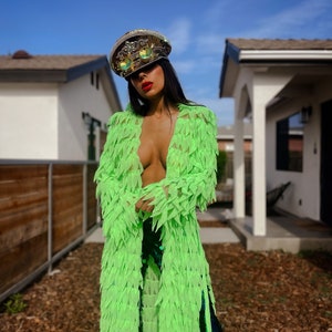 Boho Neon Green Mesh Fringe Bohemian Romantic Rave Bridal Kimono  Outfit Festival Clothing Country Western Desert  Costume