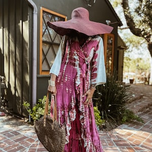 Handmade Hand Dyed Boho Maxi Kimono Bohemian Wrap Dress Festival Hippie Dress Bali Sacred Goddess Dress Yoga Chakra Western