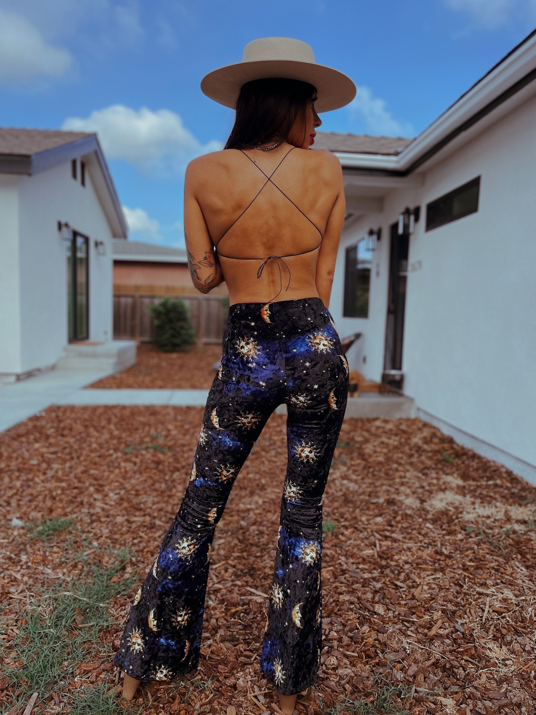 Velvet Floral Lace Flare Pants