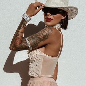 Rhinestone Cowboy Hat: Beige Western Glam Festival Cowgirl Hat Bild 10