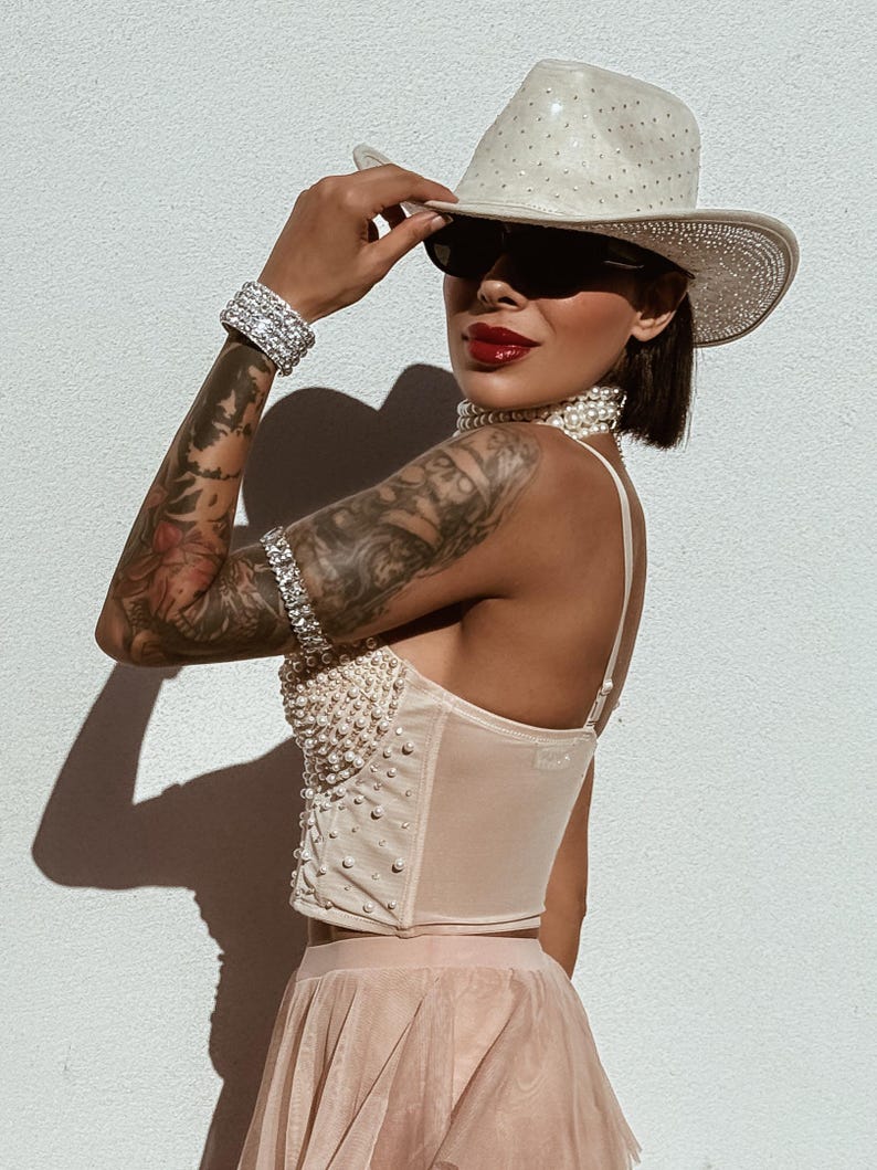 Rhinestone Cowboy Hat: Beige Western Glam Festival Cowgirl Hat Bild 10