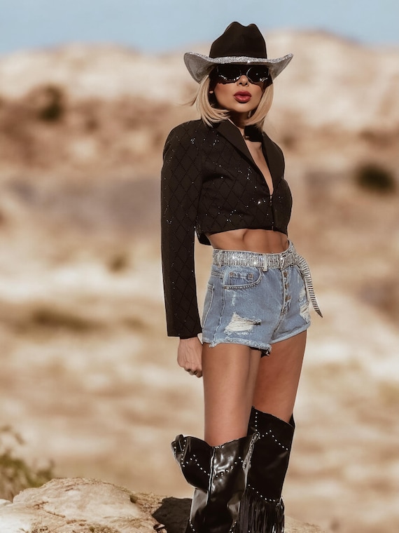 Rhinestone Diamond Crop Blazer: Western Cowgirl Crystal Jacket - Etsy