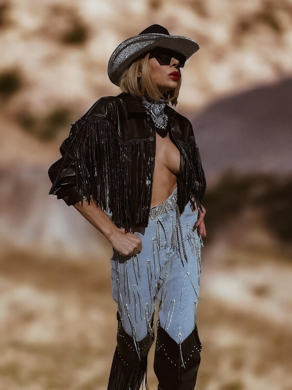 ZBYY Women's Fringe Western Boots Winter Flats Suede Embroidered Closed Toe Mid Calf Knee High Flat Boot Mid Calf Boots　並行輸入品 Zhanmai Fringe Vests Cowgirl Outfits for Women Faux Suede Tassels