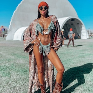 Handmade Embroidered Rayon Kimono: Bohemian Festival Duster