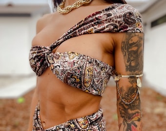 Boho Goddess Bohemian Paisley Velvet Maxi Skirt and Bustier Festival Set  Crop Skirt Hippie Festival Outfit Western Dress