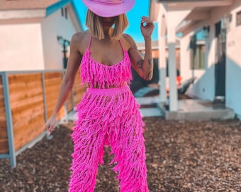 Fringe jumpsuit best sale pink
