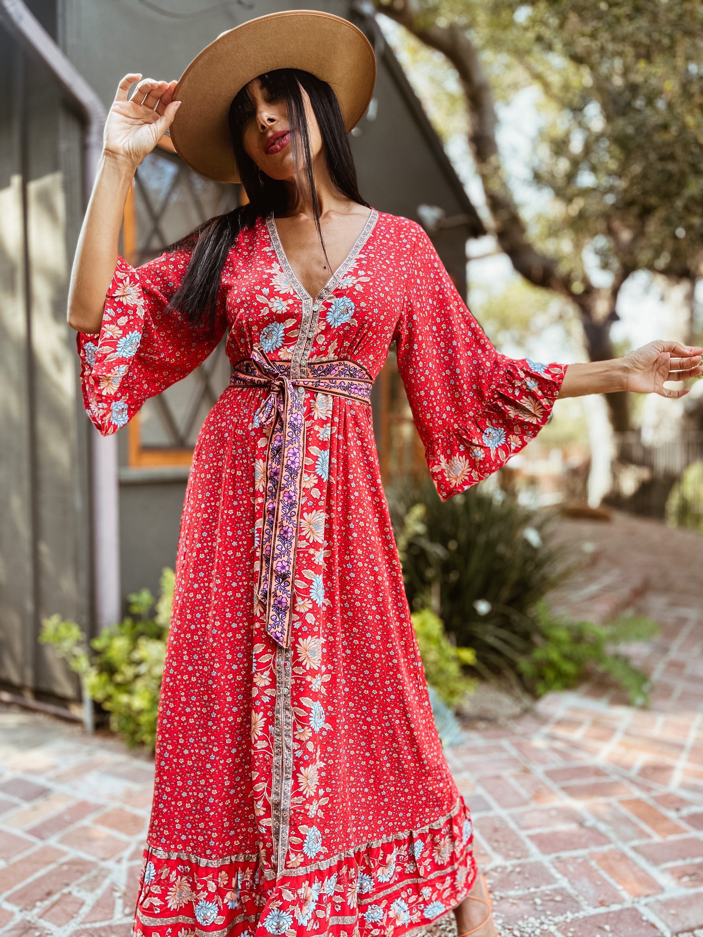 Bohemian Spell Style Kimono Sleeve Maxi Thanksgiving Dress | Etsy