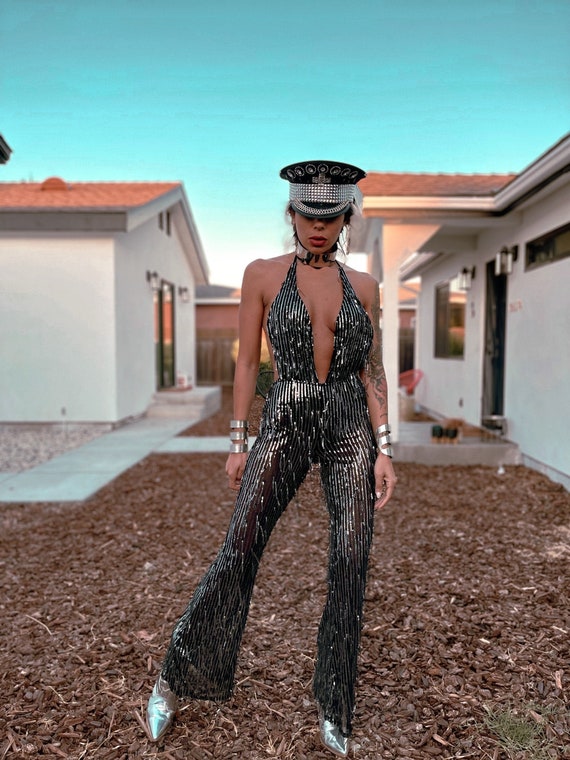 Festival Sequin Disco Flare Fringe Backless Jumpsuit Rave - Etsy
