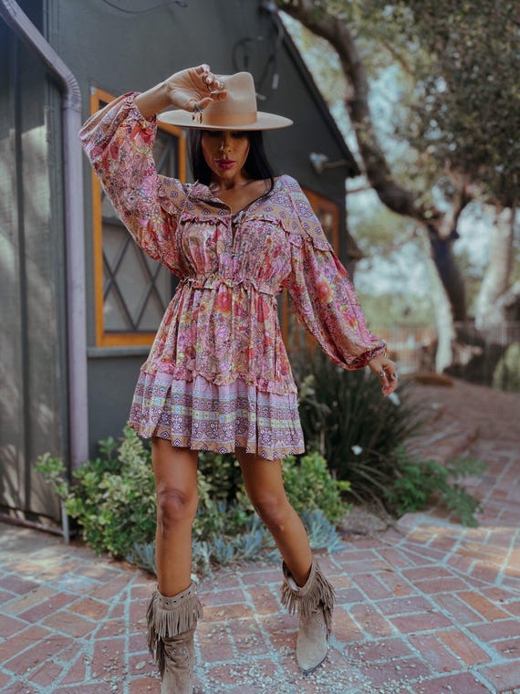 boho festival dresses Bohemian Romantic Dress, Mini Western Dress, Floral Bohemian Dress, Boho Dress hippie boho festival outfits