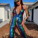 Festival Rave Pride Backless Sequined Rainbow Jumpsuit for Rave Boho 4th of July Outfit Country Festival Clothing Desert Hippie 