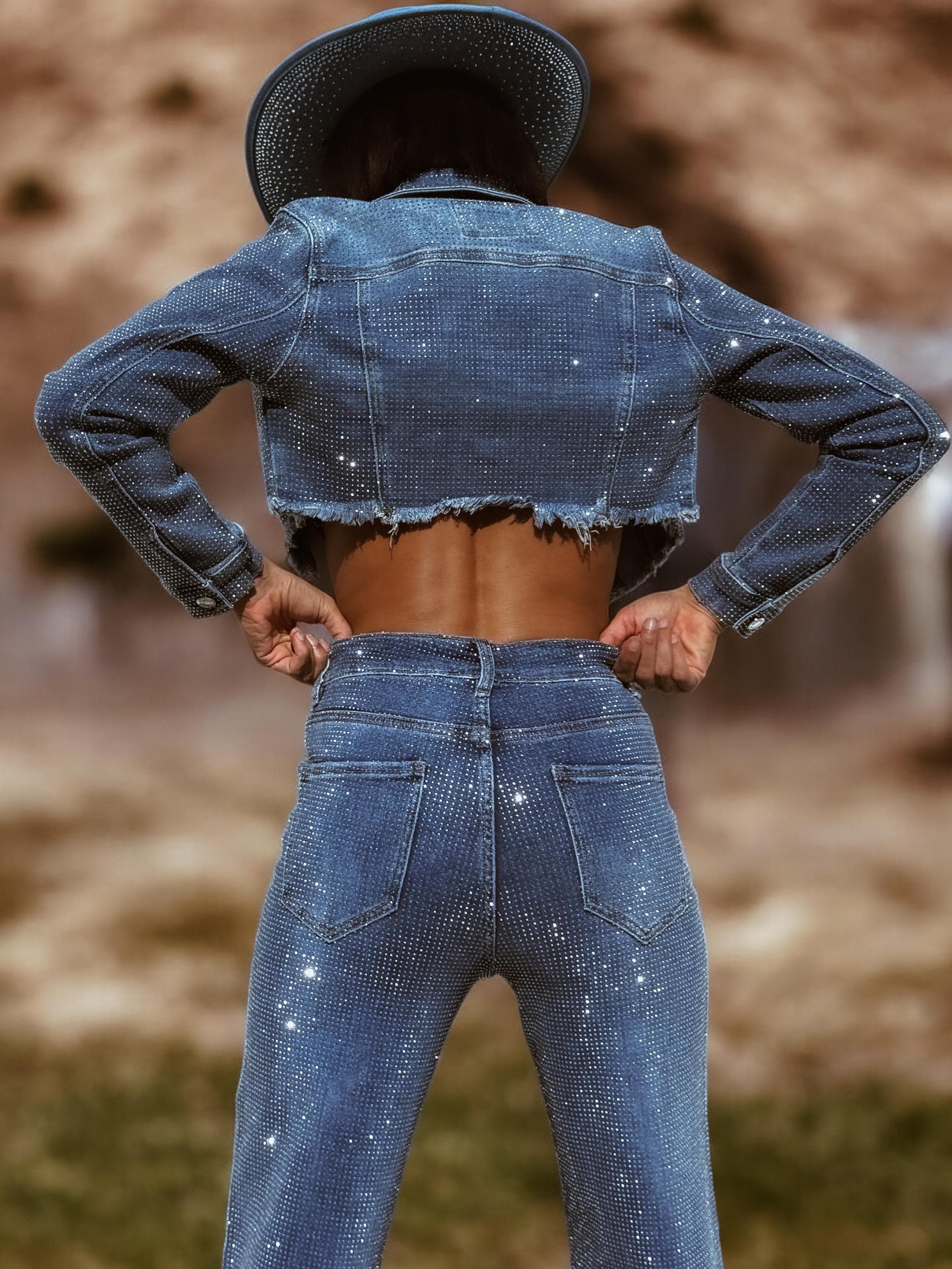 Y2k Jean route 66 crystal black bling cap hat Denim Diamonds biker Glam cowgirl Keilin Star Studded Rhinestone Cowgirl Hat Disco Cowboy Hat  main image 4
